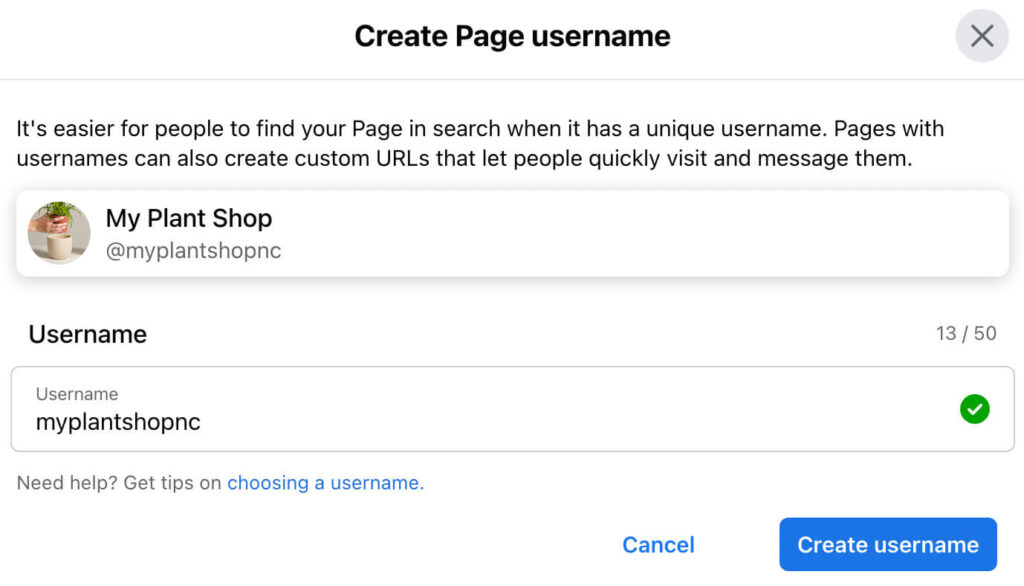 creating your page username 
